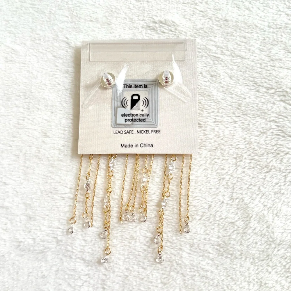 Piper K Dainty Gold Linear Chandelier Dangle Earrings w/ Cubic Zirconia